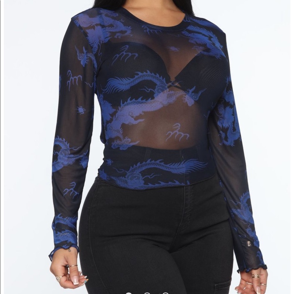 Spit Flames long sleeve Mesh Top -Royal/Combo